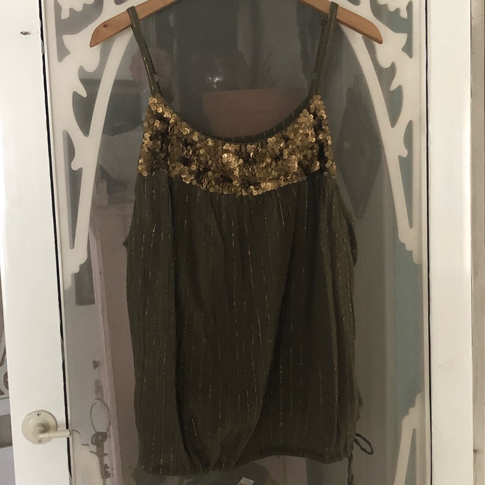 Lane Bryant tank top olive w/gold sequins  sz28